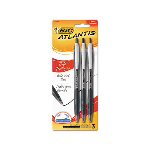 Atlantis Bold Retractable Ballpoint Pen, Bold 1.6mm, Black Ink-barrel, 3-pack
