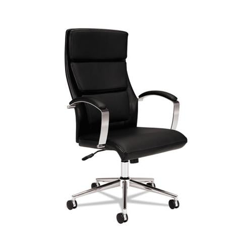 Hvl105 Executive High-back Leather Chair, Supports Up To 250 Lbs., Black Seat-black Back, Polished Aluminum Base