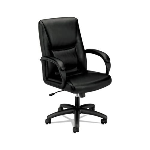 Hvl161 Executive High-back Leather Chair, Supports Up To 250 Lbs., Black Seat-black Back, Black Base
