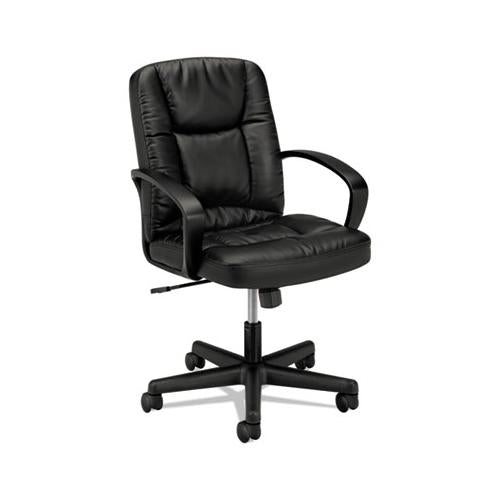 Hvl171 Executive Mid-back Leather Chair, Supports Up To 250 Lbs., Black Seat-black Back, Black Base