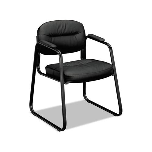 Hvl653 Leather Guest Chair, 22.25" X 23" X 32", Black Seat-black Back, Black Base