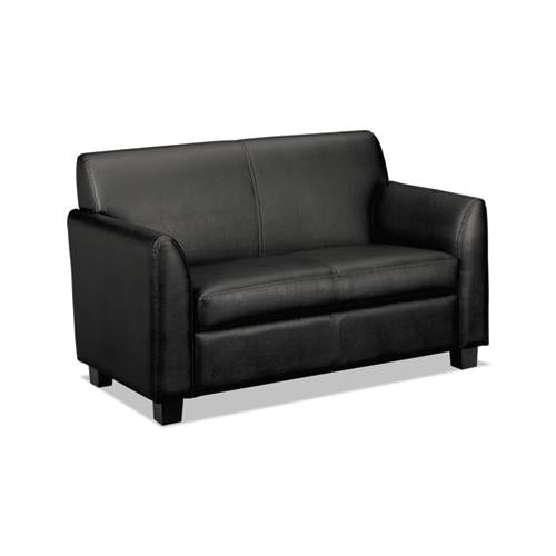 Circulate Leather Reception Two-cushion Loveseat, 53.5w X 28.75d X 32h, Black