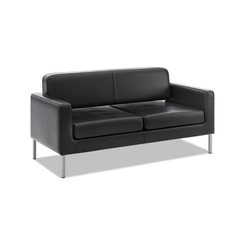 Corral Reception Seating Sofa, 67w X 28d X 30.5h, Black Softhread Leather