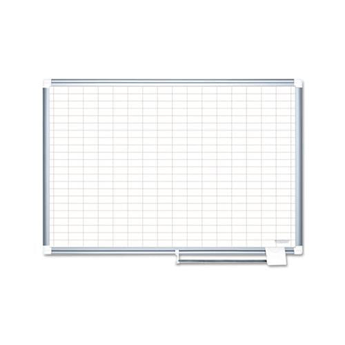 Gridded Magnetic Porcelain Planning Board, 1 X 2 Grid, 72 X 48, Aluminum Frame