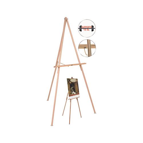 Oak Display Tripod Easel, 60", Wood-brass