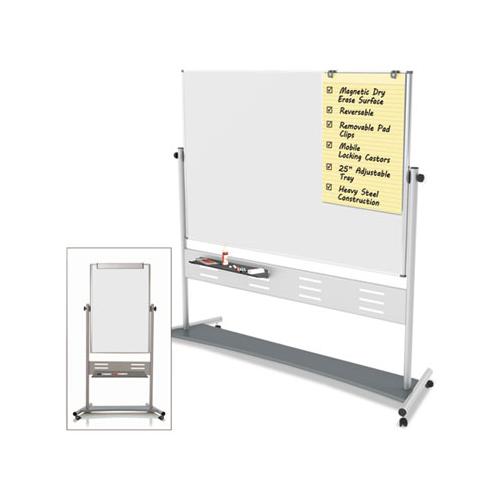 Magnetic Reversible Mobile Easel, 35 2-5w X 47 1-5h, 80"h Easel, White-silver