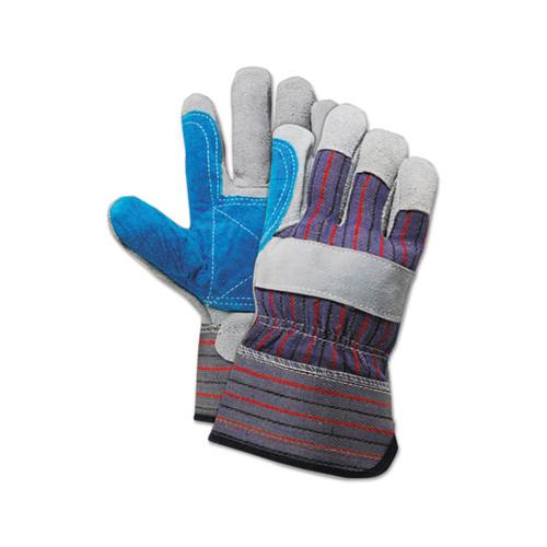 Cow Split Leather Double Palm Gloves, Gray-blue, Large, 1 Dozen