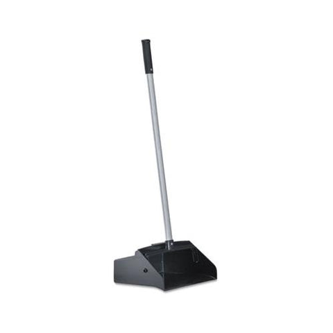Lobby Dust Pan, Plastic-aluminum, 11 3-4" Wide, 34" Handle, Black-silver
