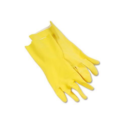 Flock-lined Latex Cleaning Gloves, Large, Yellow, 12 Pairs
