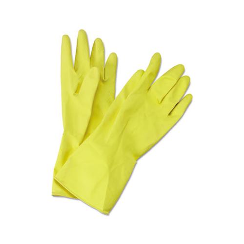 Flock-lined Latex Cleaning Gloves, Medium, Yellow, 12 Pairs