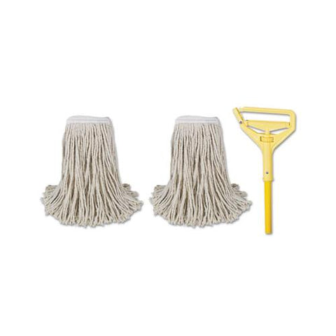 Cut-end Mop Kits, #24, Natural, 60" Metal-plastic Handle, Yellow