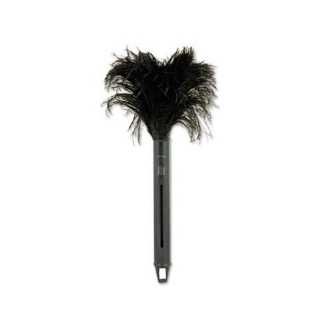 Retractable Feather Duster, Black Plastic Handle Extends 9" To 14"