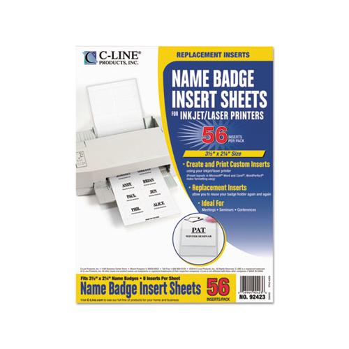 Name Badge Inserts, 3 1-2 X 2 1-4, White, 56-pack