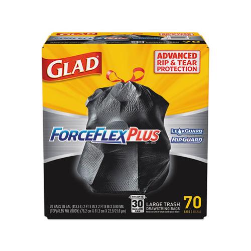 Forceflexplus Drawstring Large Trash Bags, 30 Gal, 1.05 Mil, 30" X 32", Black, 70-box