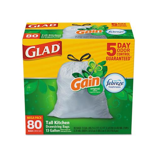 Odorshield Tall Kitchen Drawstring Bags, 13 Gal, 0.95 Mil, 24" X 27.38", White, 80-box