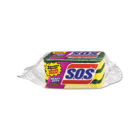 Heavy Duty Scrubber Sponge, 2.5 X 4.5, 0.9" Thick, Yellow-green, 3-pk, 24 Pk-ct