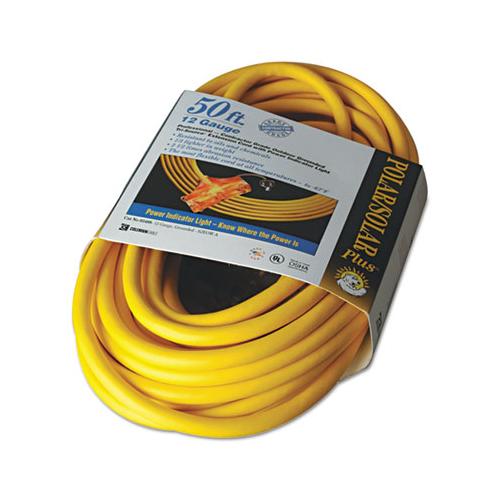 Polar-solar Outdoor Extension Cord, 50ft, Three-outlets, Yellow