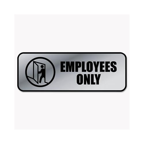 Brushed Metal Office Sign, Employees Only, 9 X 3, Silver