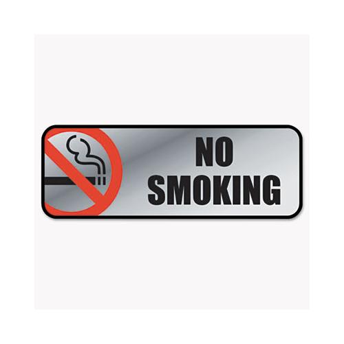 Brush Metal Office Sign, No Smoking, 9 X 3, Silver-red