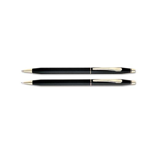 Classic Century Ballpoint Pen And Pencil Set, Medium Black Pen, Black Hb Pencil, Black-gold Barrel