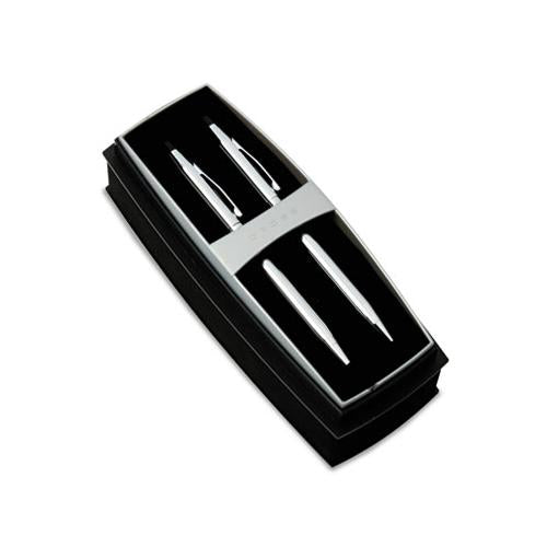 Classic Century Ballpoint Pen And Pencil Set, Medium Black Pen, Black Hb Pencil, Chrome-black Barrel