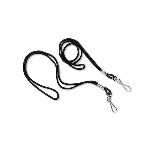 Lanyard, J-hook Style, 20" Long, Black, 12-pack