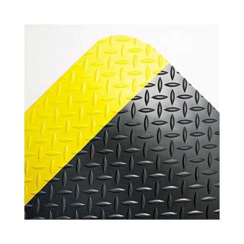 Industrial Deck Plate Anti-fatigue Mat, Vinyl, 36 X 60, Black-yellow Border