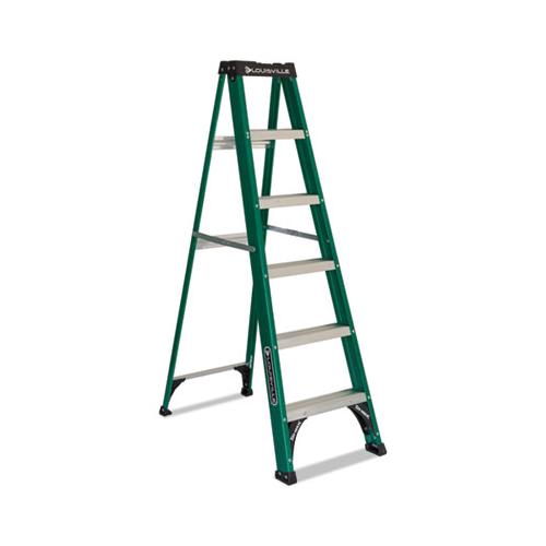 Fiberglass Step Ladder, 8 Ft Working Height, 225 Lbs Capacity, 5 Step, Green-black
