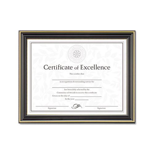 Gold-trimmed Document Frame W-certificate, Plastic-glass, 8 1-2 X 11, Black
