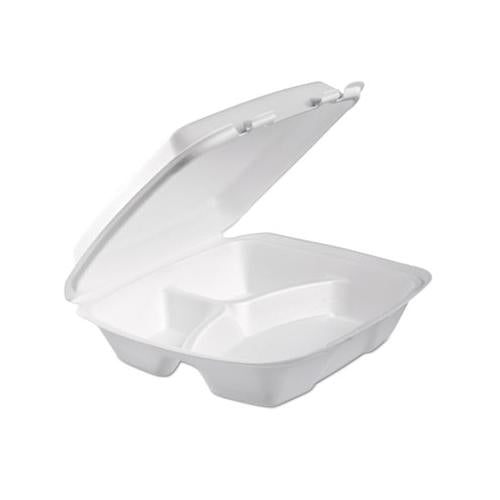 Foam Hinged Lid Container, 3-comp, 9 X 9 2-5 X 3, White, 100-bag, 2 Bag-carton