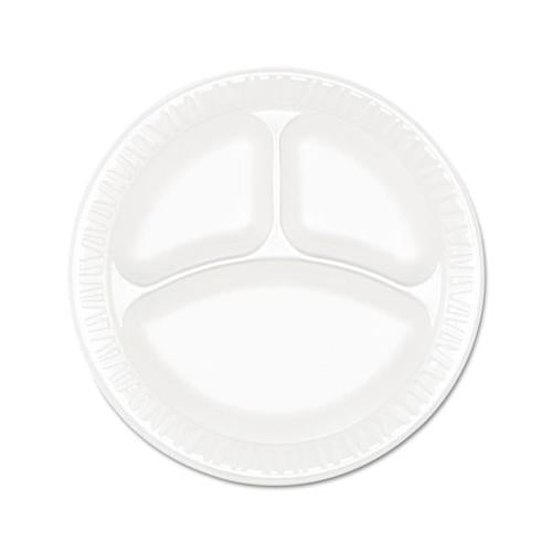 Concorde Foam Plate, 3-comp, 9" Dia, White, 125-pack, 4 Packs-carton