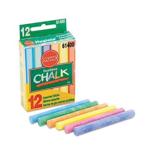 Hygieia Dustless Board Chalk, 3 1-4 X 0.38. Assorted, 12-box