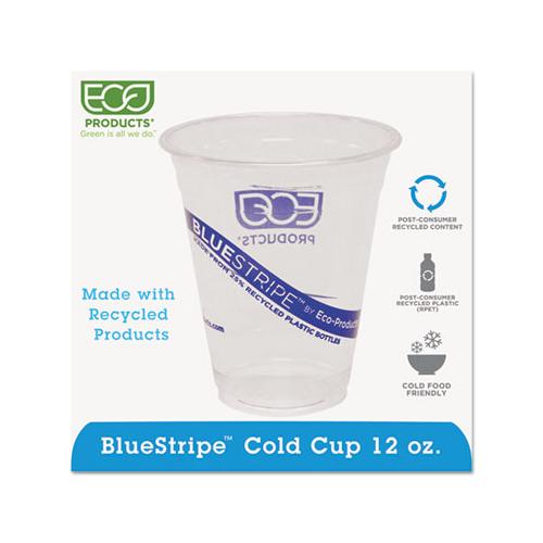 Bluestripe 25% Recycled Content Cold Cups, 12 Oz, Clear-blue, 50-pk, 20 Pk-ct