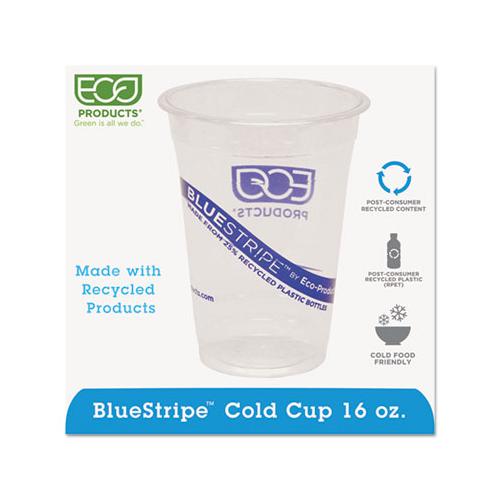 Bluestripe 25% Recycled Content Cold Cups, 16 Oz, Clear-blue, 50-pk, 20 Pk-ct