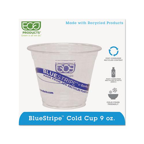 Bluestripe 25% Recycled Content Cold Cups, 9 Oz., Clear-blue, 50-pk, 20 Pk-ct