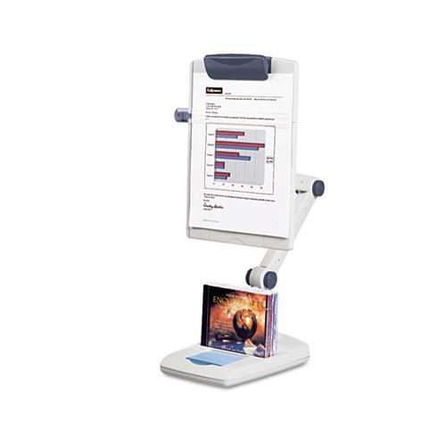 Flex Arm Weighted Base Copyholder, Plastic, 150 Sheet Capacity, Platinum