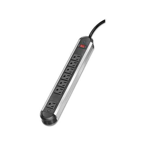 Metal Surge Protector, 7 Outlets, 6 Ft Cord, 1250 Joules, Silver-black