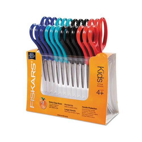 Kids-student Scissors, Rounded Tip, 5" Long, 1.75" Cut Length, Assorted Straight Handles, 12-pack