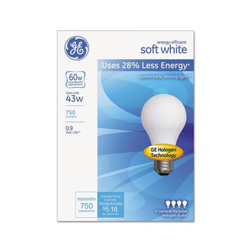 Dimmable Halogen A-line Bulb, 43 W, Soft White, 4-pack