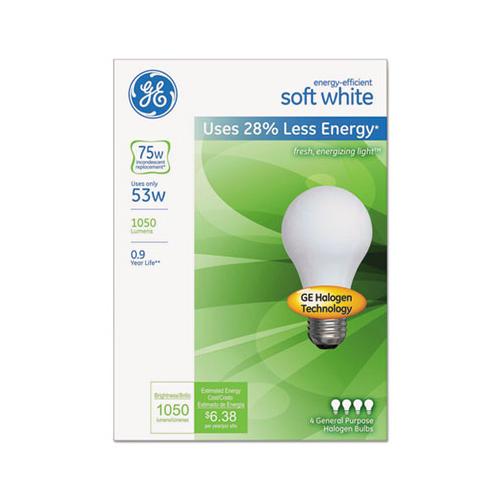 Energy-efficient A19 Halogen Bulb, Soft White 53 W, 4-pack