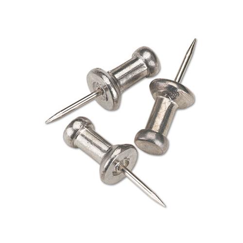 Aluminum Head Push Pins, Aluminum, Silver, 3-8", 100-box