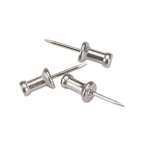 Aluminum Head Push Pins, Aluminum, Silver, 1-2", 100-box