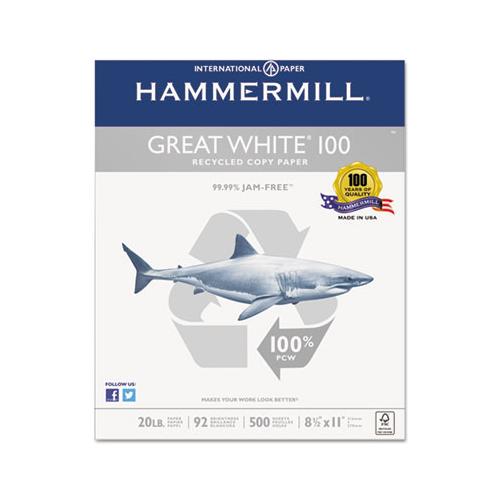 Great White 100 Recycled Print Paper, 92 Bright, 20lb, 8.5 X 11, White, 500 Sheets-ream, 10 Reams-carton