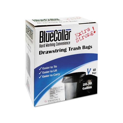 Drawstring Trash Bags, 30 Gal, 1 Mil, 30" X 34", Black, 40-box