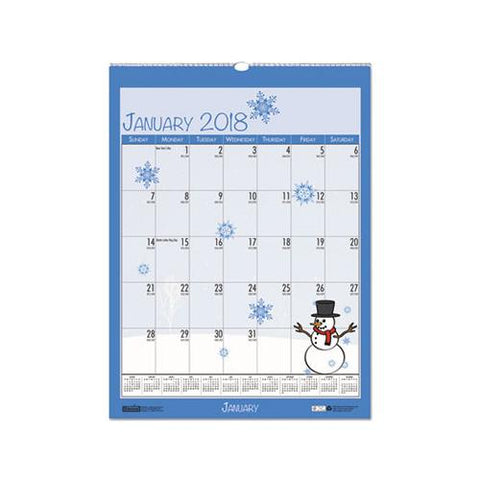 100% Recycled Seasonal Wall Calendar, 12 X 16.5, 2021