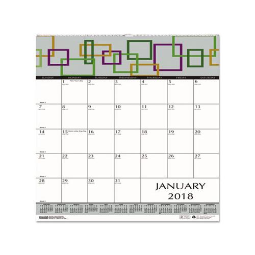 100% Recycled Geometric Wall Calendar, 12 X 12, 2021