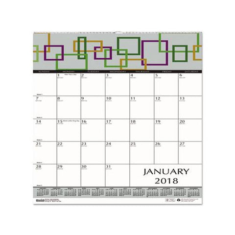 100% Recycled Geometric Wall Calendar, 12 X 12, 2021