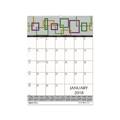 100% Recycled Geometric Wall Calendar, 12 X 16.5, 2021