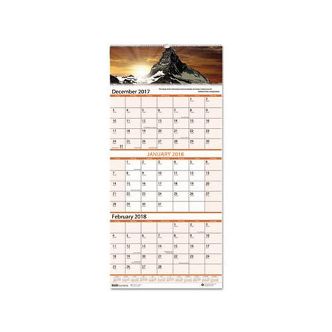 Recycled Scenic Compact Three-month Wall Calendar, 8 X 17, 2020-2022