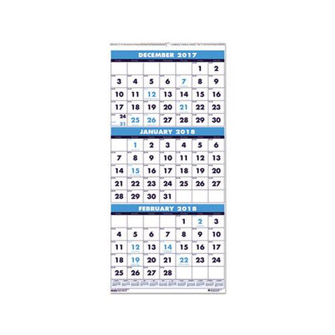 Recycled Three-month Format Wall Calendar, 12.25 X 26, 14-month, 2020-2022